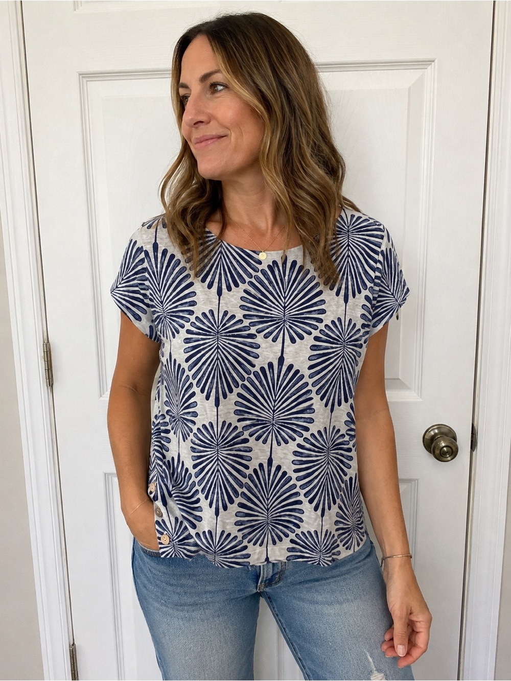 Joie 100% Linen Blue White Print Top XL NWT